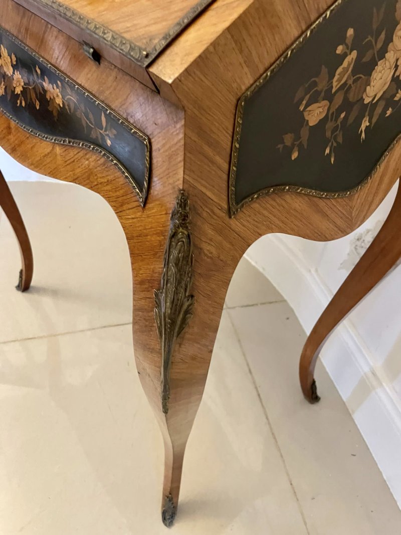 Antique Victorian Quality Satinwood Freestanding Marquetry Inlaid French Bureau - Image 8